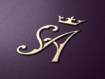 the letter k with a crown on top is shown in gold and purple tones, as well as an elegant monogram