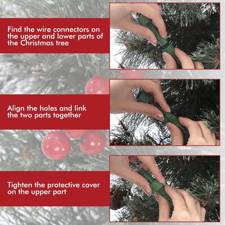 instructions on how to decorate a christmas tree for the holiday season, with pictures and text below