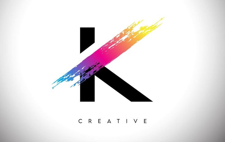 the letter k is made up of colorful paint splattered on it's side