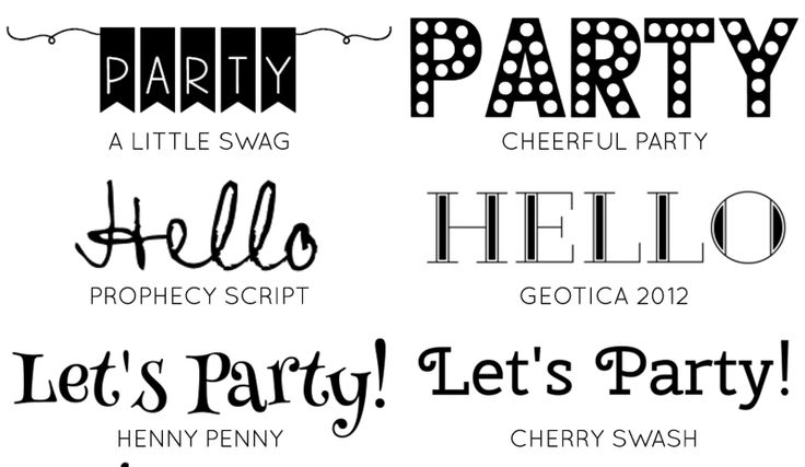 some type of party font that is black and white with the words let's party