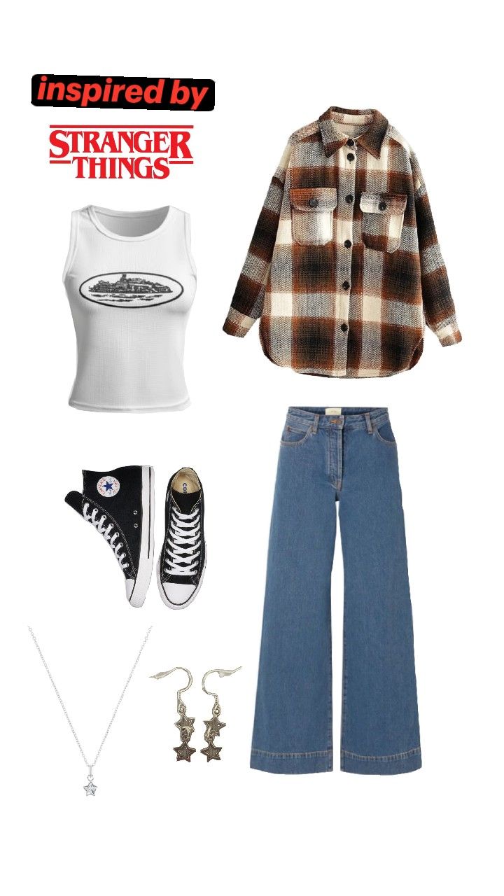 inspired by Stranger Things.🩸 #outfit #strangerthings Stranger Things 4 Outfits, Stranger Things Shifting Outfits, 90s Inspired Fall Outfits, Eleven Inspired Outfits, Tv Show Outfit Inspiration, Stranger Things Inspired Outfits 80s, Outfit Ideas Aesthetic 90s, Riverdale Inspired Outfits, Stranger Things Aesthetic Fashion