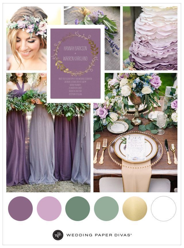 the wedding color scheme is purple and green