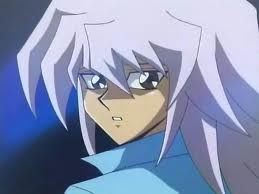 an anime character with white hair and blue eyes