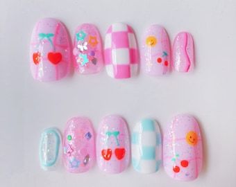 Oval Shape Nails, Military Nails, Shape Nails, Korean Nails, Nail Photos, Unique Packaging, Nails For Kids, Kawaii Nails, Pink Cherry