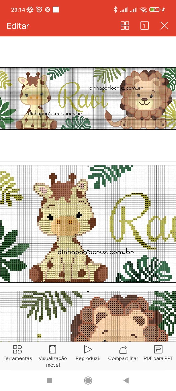 the cross stitch pattern is shown in three different colors