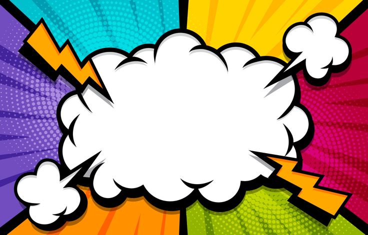 pop art styled speech bubble background with colorful halftones and white clouds in the center