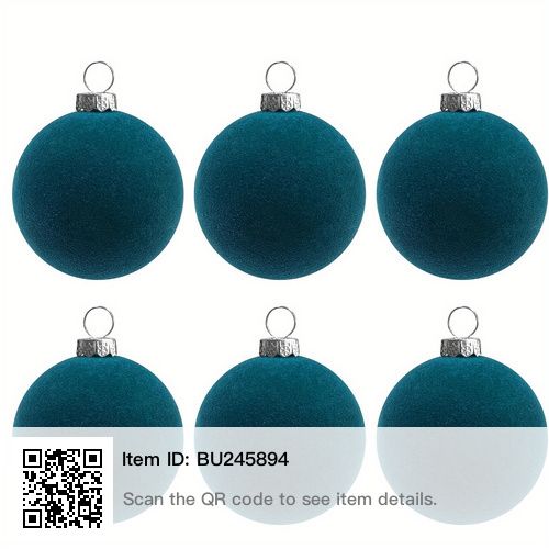 six teal blue christmas balls with silver trimmings on each ornament