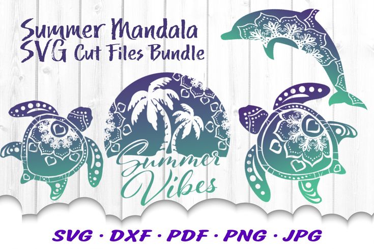 two dolphins and a turtle with the words summer mania svt cut files bundle