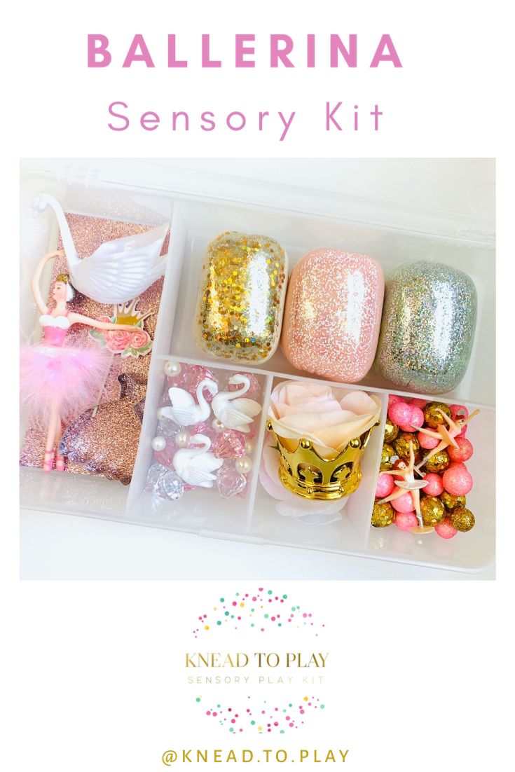 the ballerina sensory kit is packed in plastic containers with glitters on them