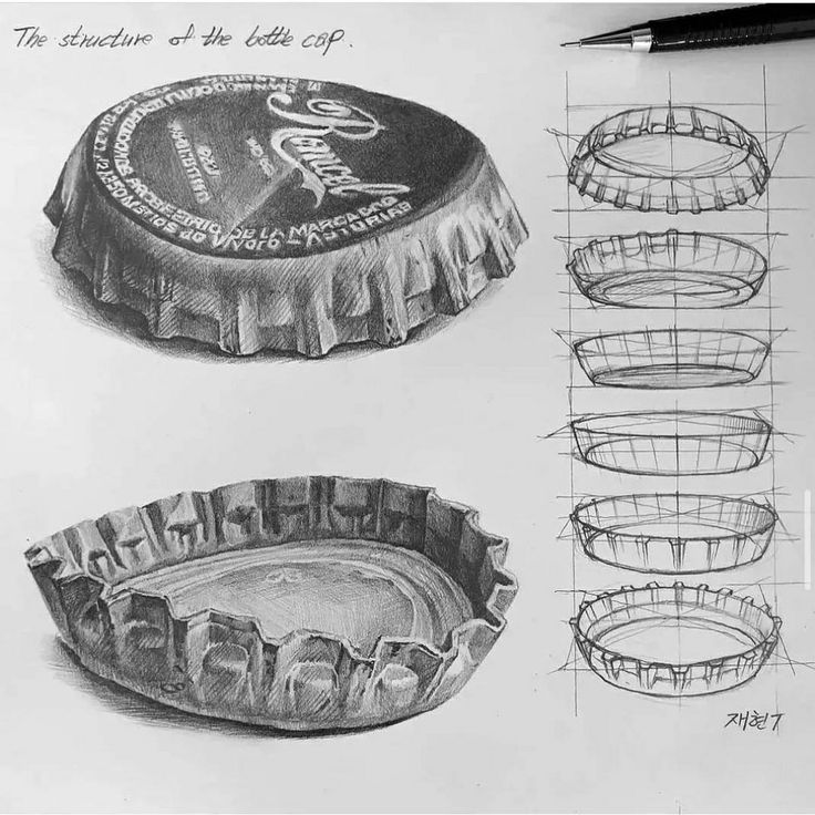 three drawings of different types of food