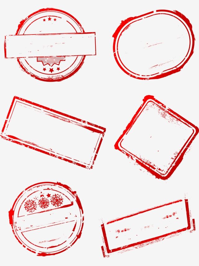 red grungy stamps with blank labels on them