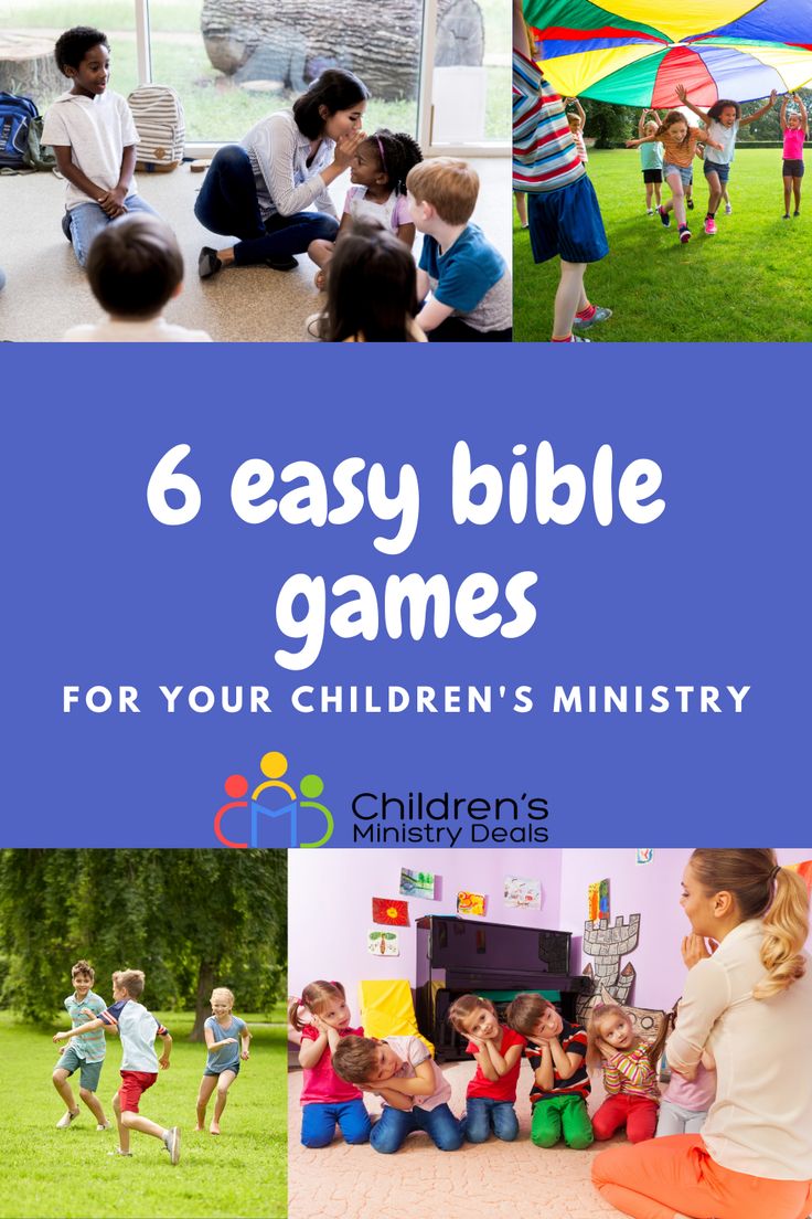 children are playing and having fun in the park with text overlay reading 6 easy bible games for your children's ministry