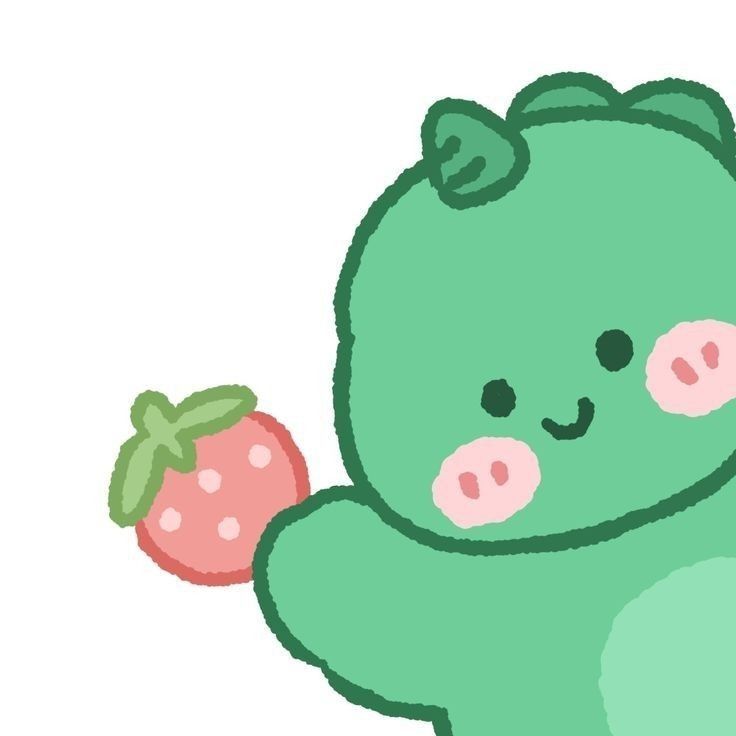 a green teddy bear holding a strawberry