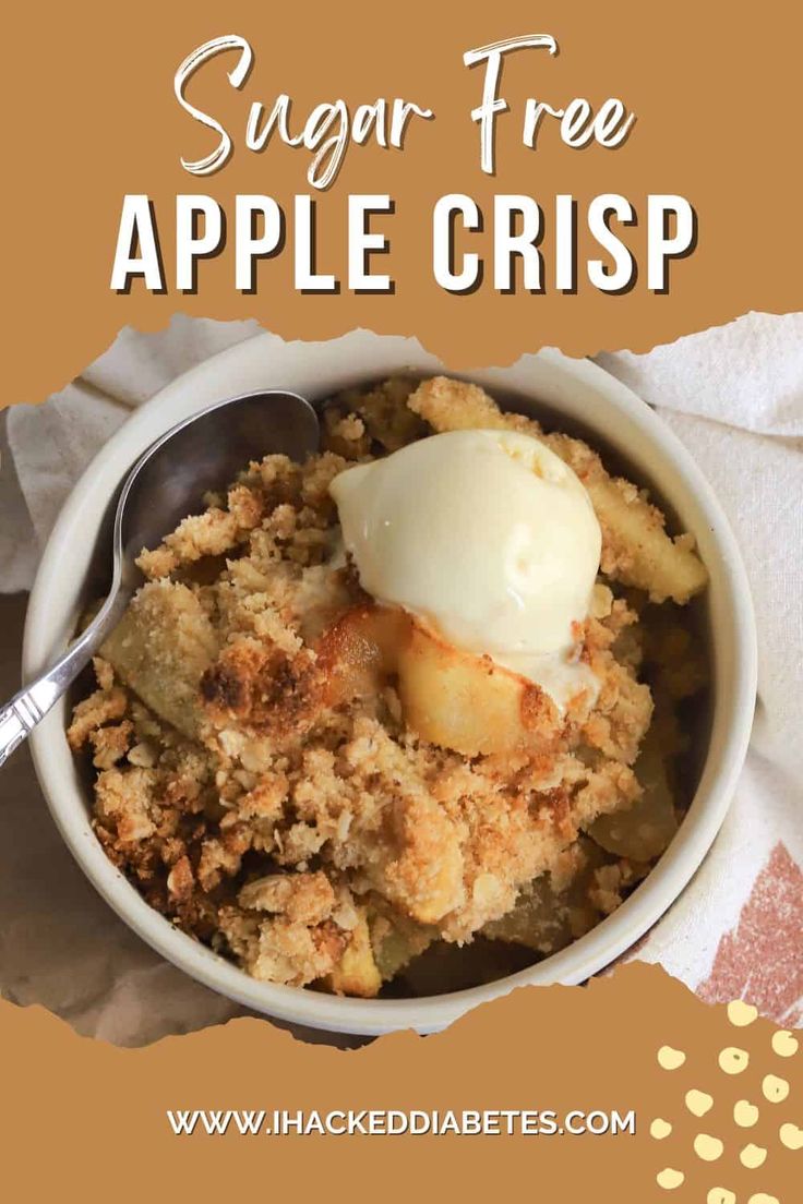 a bowl filled with apple crisp on top of a table