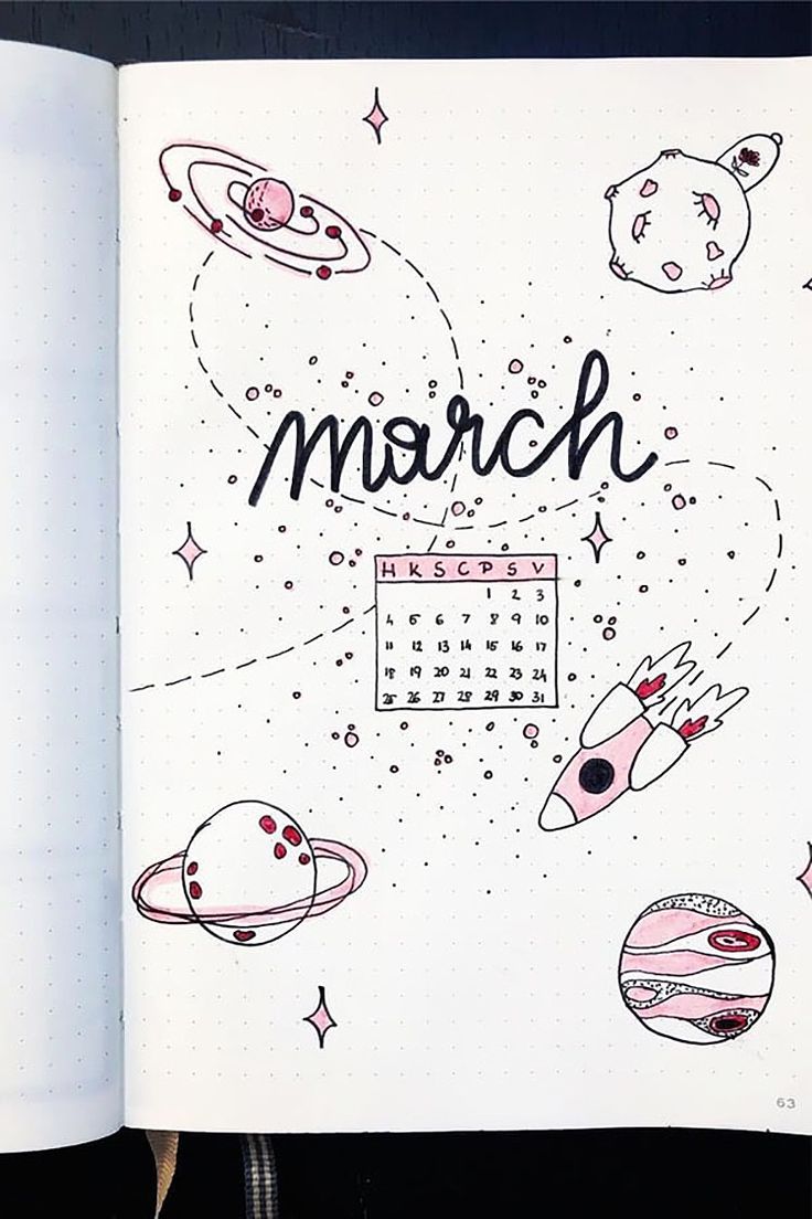 Check out these amazing March bullet journal cover page ideas. I don't know about you, but I love a good outer space bullet journal spread. This one is so cute and creative and makes the perfect cover page or calendar page for your March spread. There are planets, spaceships, and more. April Planner Ideas, April Spread, Bullet Journal Cover Page Ideas, April Bujo, Journal Cover Page Ideas, April Ideas, Bujo Cover, Journal April, Cover Page Ideas