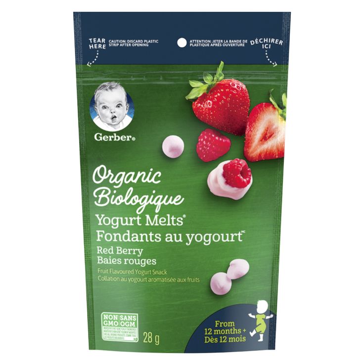 organic yogurt melts with strawberries and raspberries