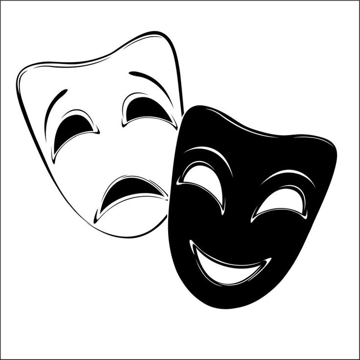 two masks with faces drawn in black and white