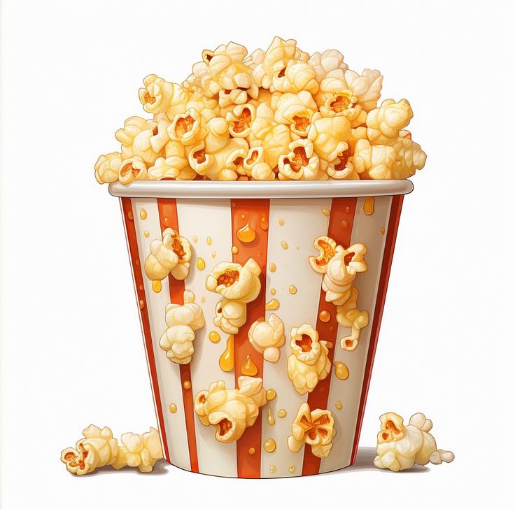 a bucket full of popcorn sitting on top of a table