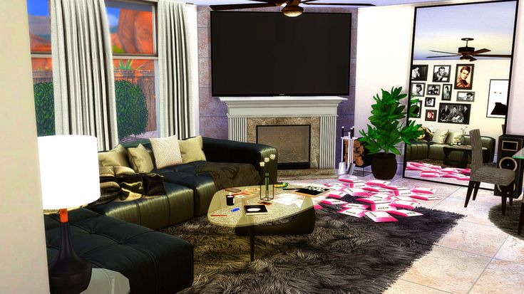 a living room filled with lots of furniture and a flat screen tv mounted above the fireplace