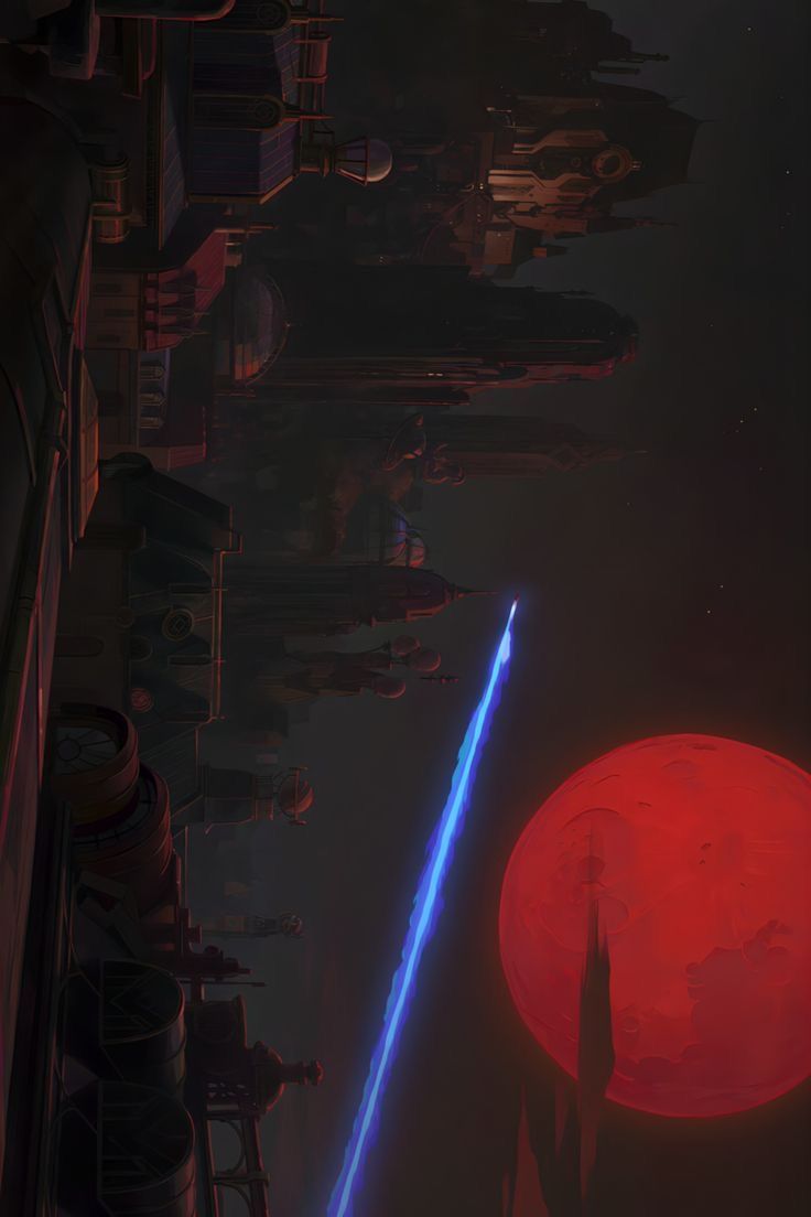 an image of a sci - fi space station with two lasers in the foreground