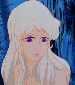 an anime character with long white hair and blue eyes