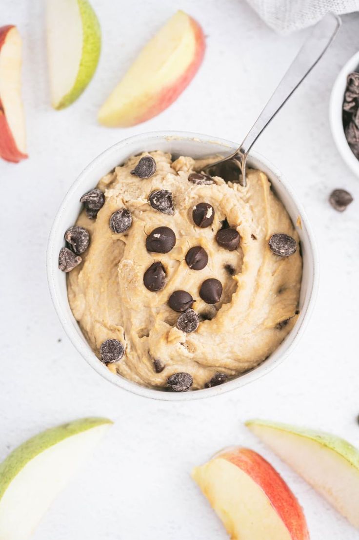 an apple and chocolate chip ice cream in a bowl