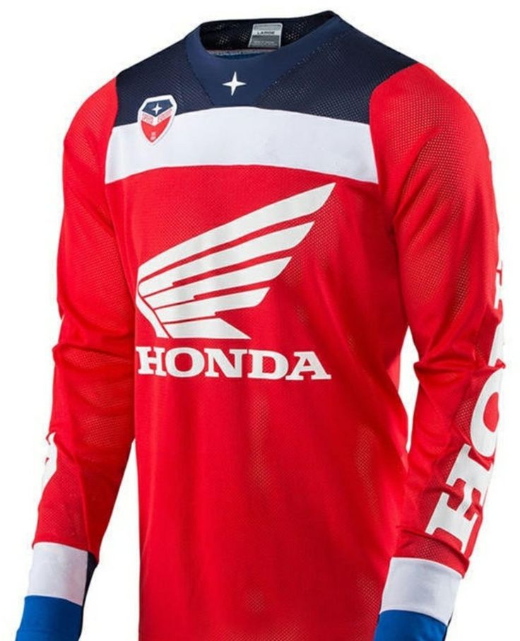 the honda jersey is shown in red, white and blue with an eagle on it