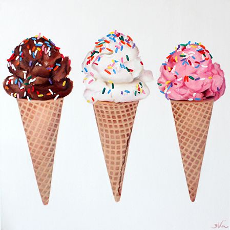 three ice cream cones with sprinkles on them