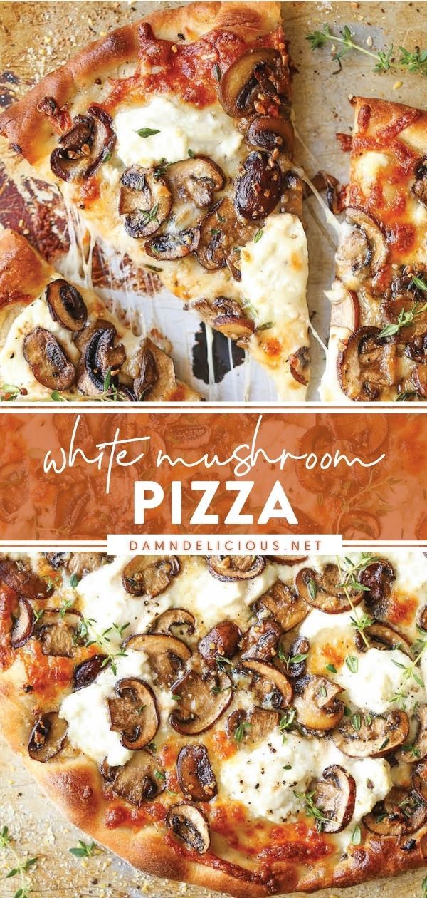 WHITE MUSHROOM PIZZA White Pizza Recipe, Mushroom Pizza Recipes, White Pizza Recipes, Pizza Oven Recipes, Healthy Pizza Recipes, Pizza Roll, Sautéed Mushrooms, White Mushroom, Mushroom Pizza