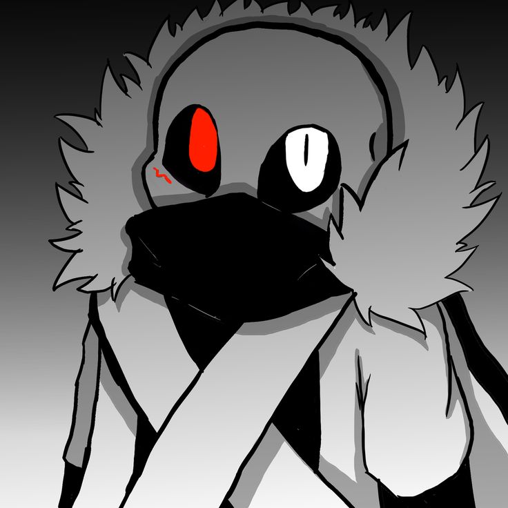 a drawing of a bird with red eyes