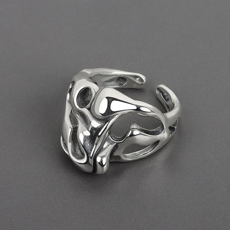 Chunky Silver Irregular Ring Hollow Wide Abstract Ring Adjustable Unisex Ring | eBay Drip Metal Rings, Drippy Rings Men, Gay Men Rings, Chunky Rings Metal, Goth Rings For Men, Cool Rings Unique Men, Wide Silver Ring For Men, Classy Mens Ring, Bulky Mens Rings