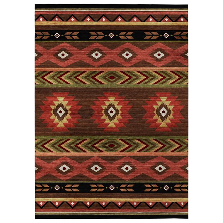 an area rug with different colors and patterns on the side, including black, red, green