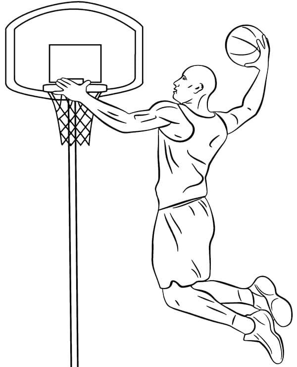 a drawing of a basketball player jumping up to dunk the ball into the hoop