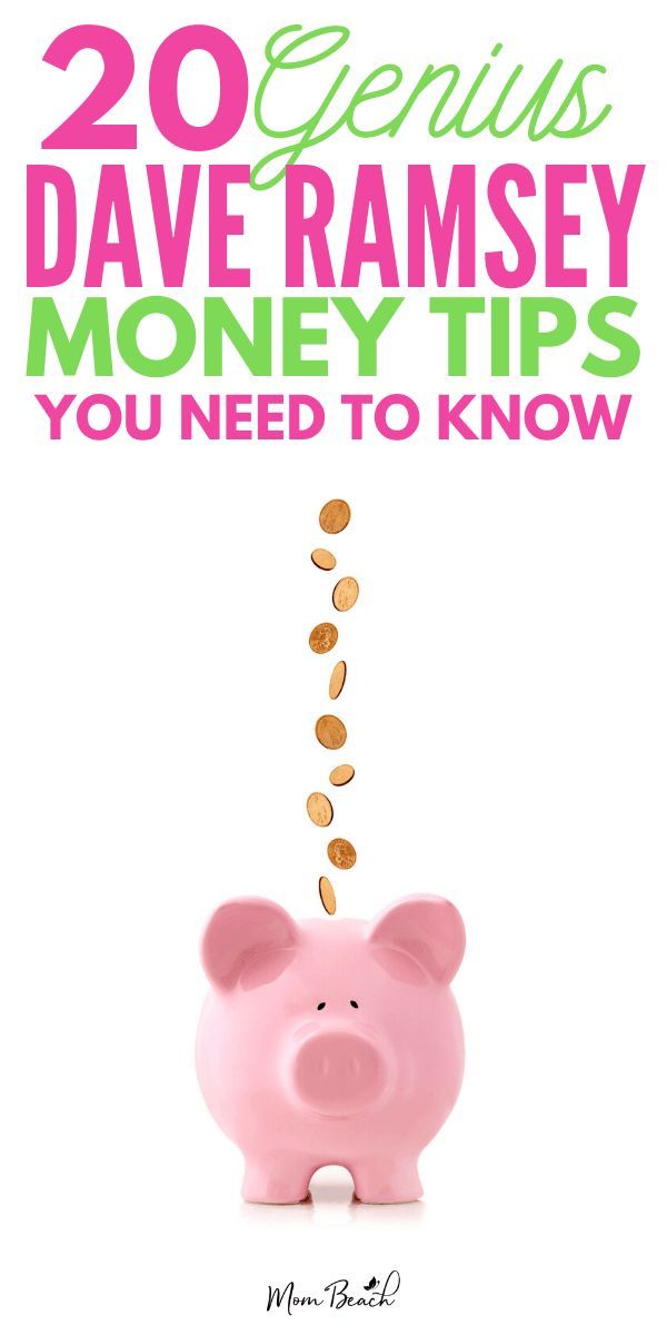 a pink piggy bank with coins coming out of it and the words 20 genius dave ramsay money tips you need to know