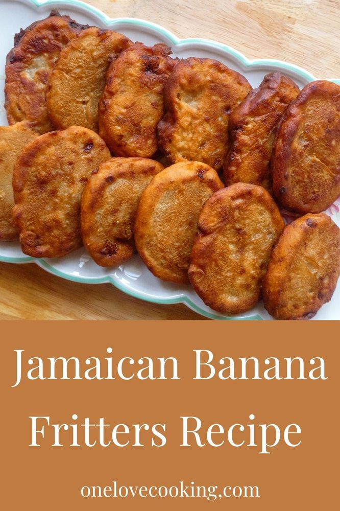 jamaican banana fritters recipe on a plate with text overlay that reads,