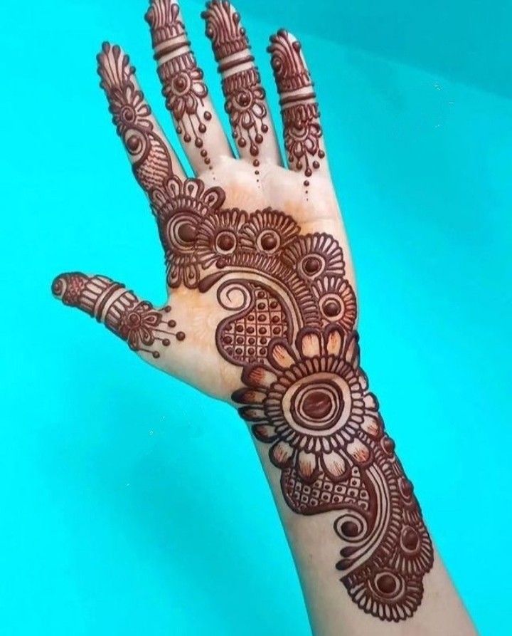 the hand is decorated with henna designs