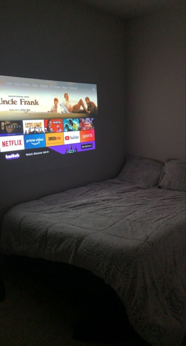 a bedroom with a flat screen tv on the wall