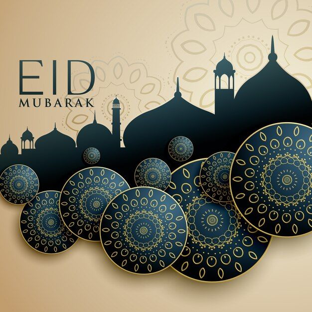 an intricately designed greeting card for eid mubarak