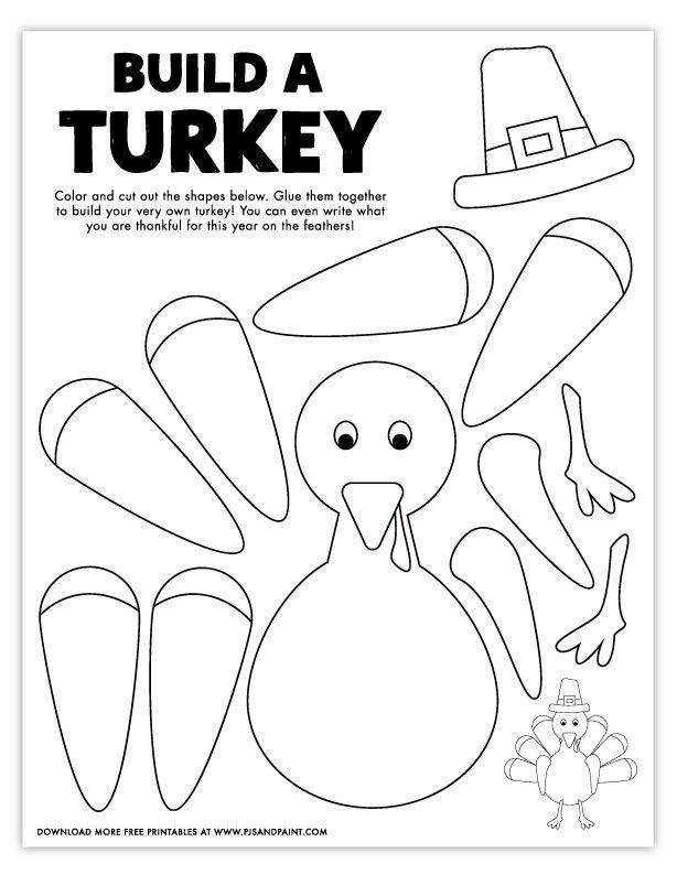 a turkey cut out with the words build a turkey on it's face and hat