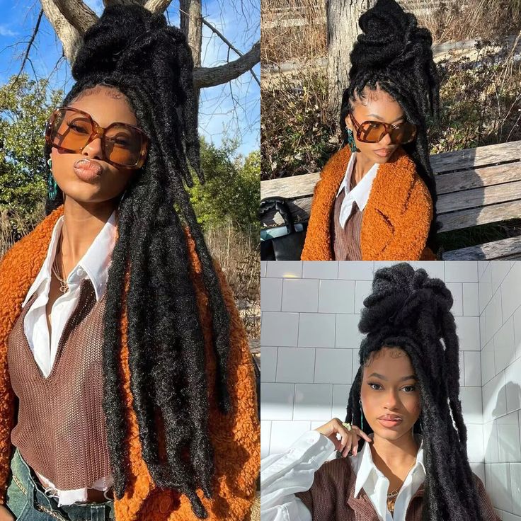 Faux Locs With Spring Twist Hair, Jumbo Locs Hairstyles For Women, Riri Locs, Huge Braids, Faux Locs Marley Hair, Marley Locs, Afro Twist Hair, Springy Afro Twist, Graduation Aesthetic