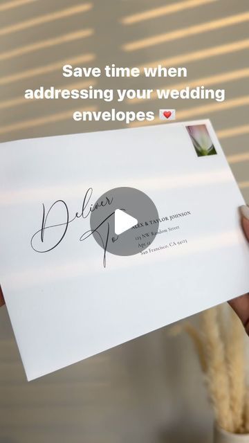 someone is holding up a card with the message save time when addressing your wedding envelopes