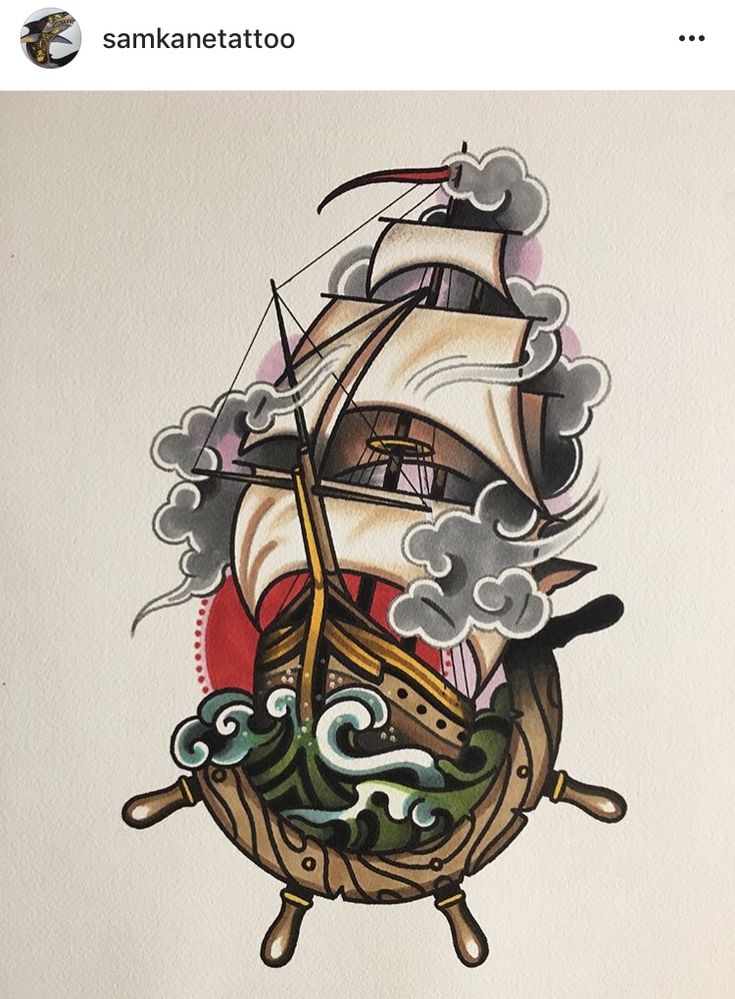 Bon voyage Old School Ink, Boat Tattoo, Sailor Tattoos, Pirate Tattoo, Sea Tattoo, Kunst Tattoos, Tattoo Zeichnungen, Nautical Tattoo, Tattoo Traditional