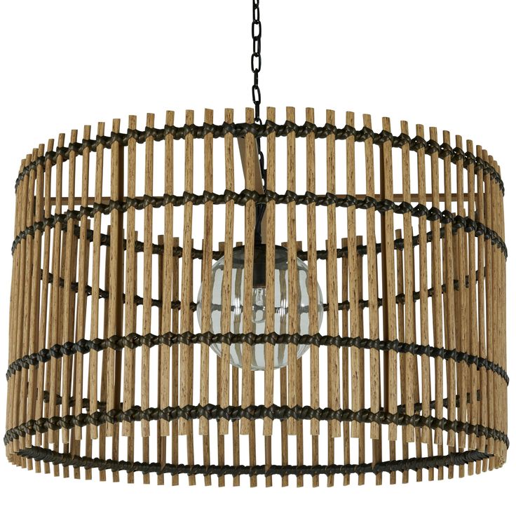 a bamboo chandelier hanging from a chain