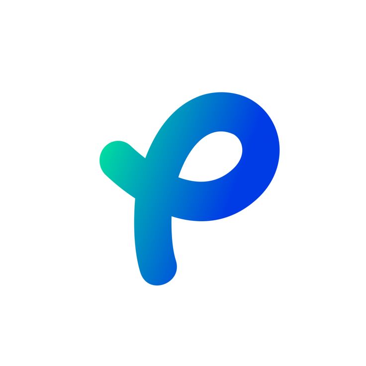 the letter p is shown in blue and green