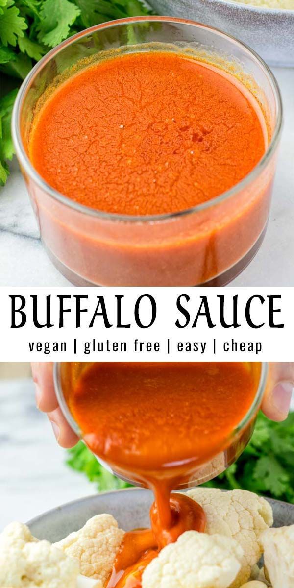 buffalo sauce being drizzled over cauliflower in a bowl