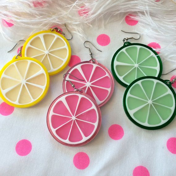 three slices of lemon, lime and grapefruit earrings