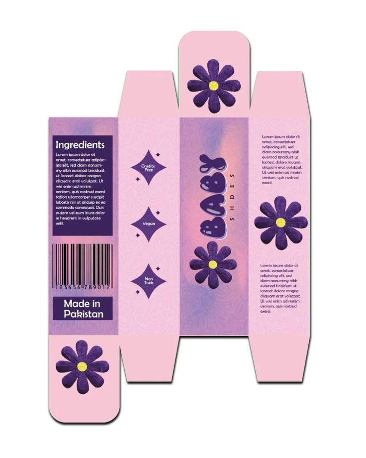 a pink box with purple flowers on it