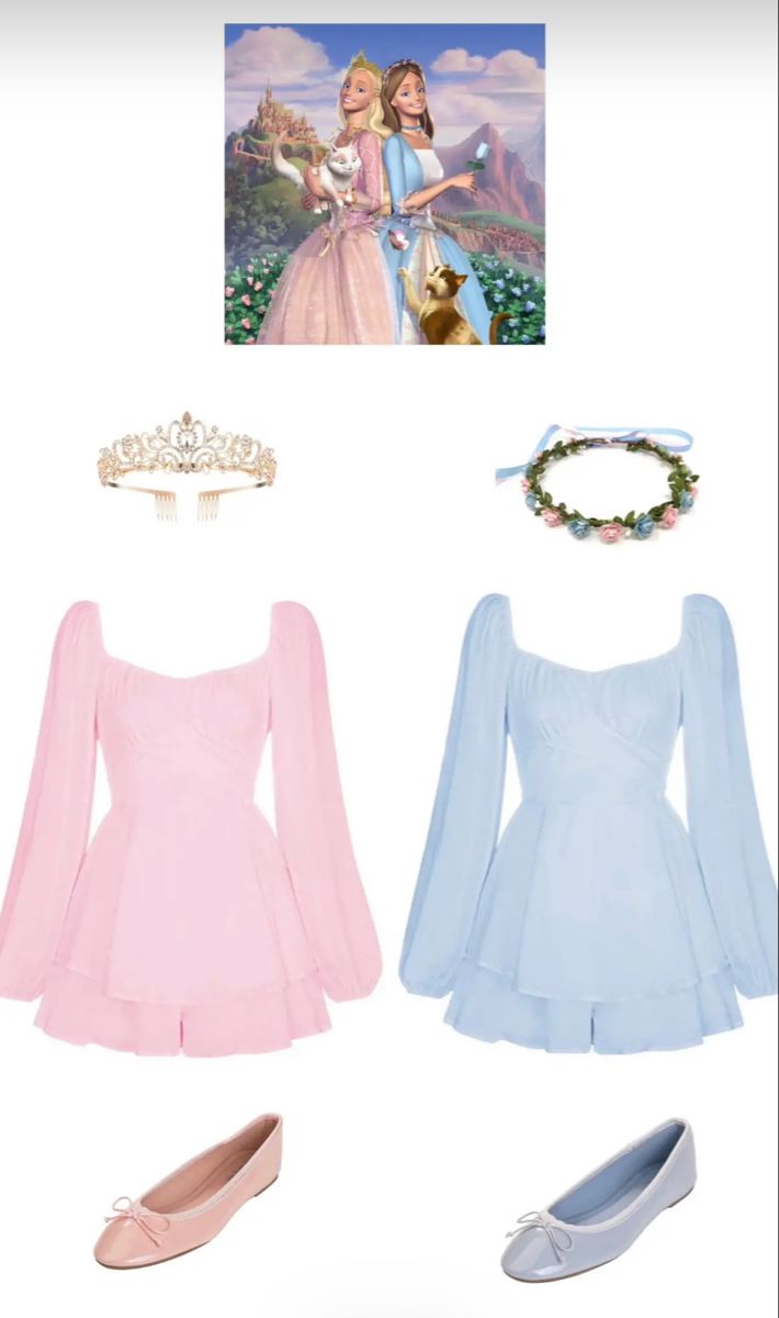 the princess and the frog costume is shown in three different colors, including blue, pink, and white