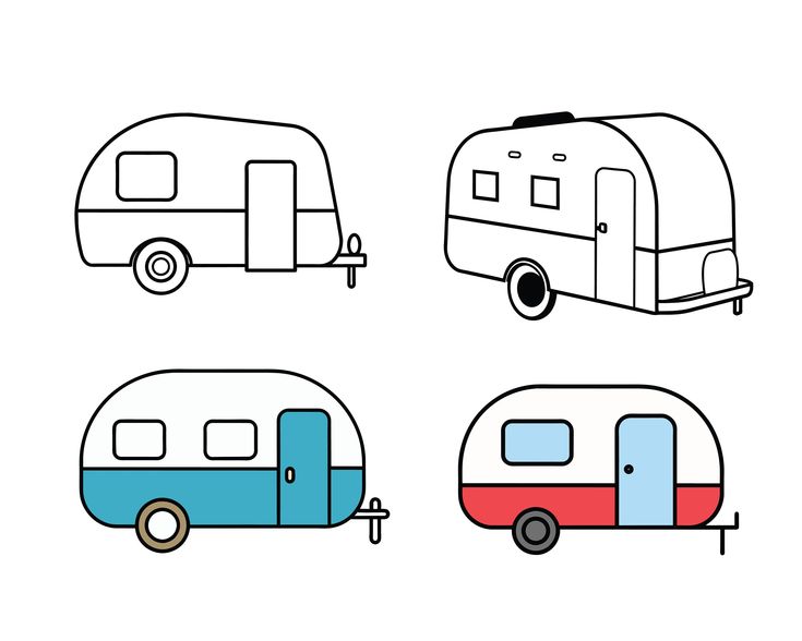 four different types of travel trailers on a white background, each with a trailer attached to it