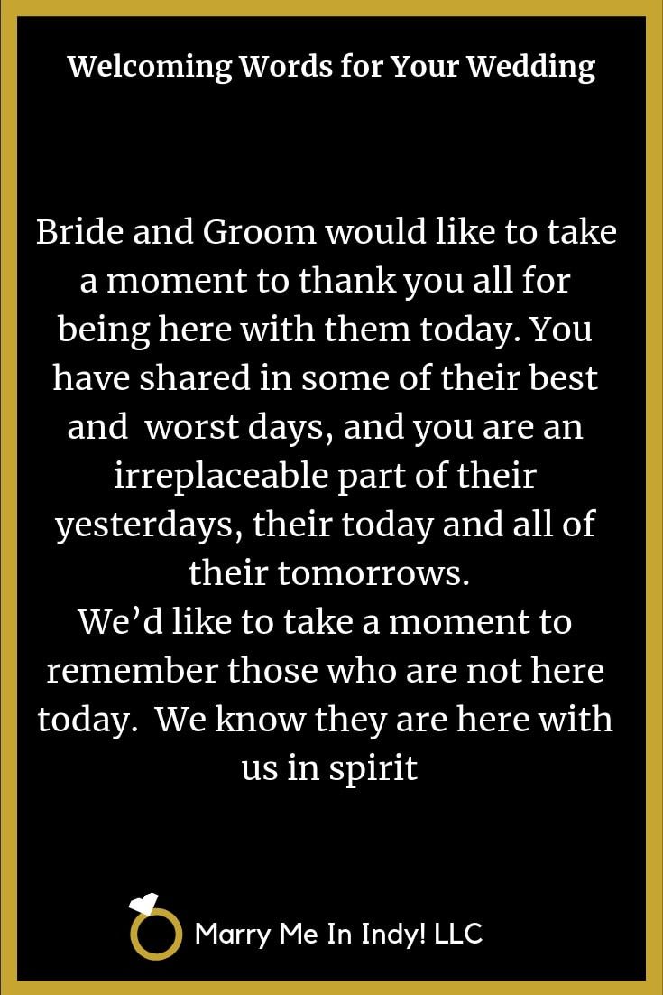 a poem written in black and gold with the words, wedding vows for your wedding bride and groom would like to take a moment